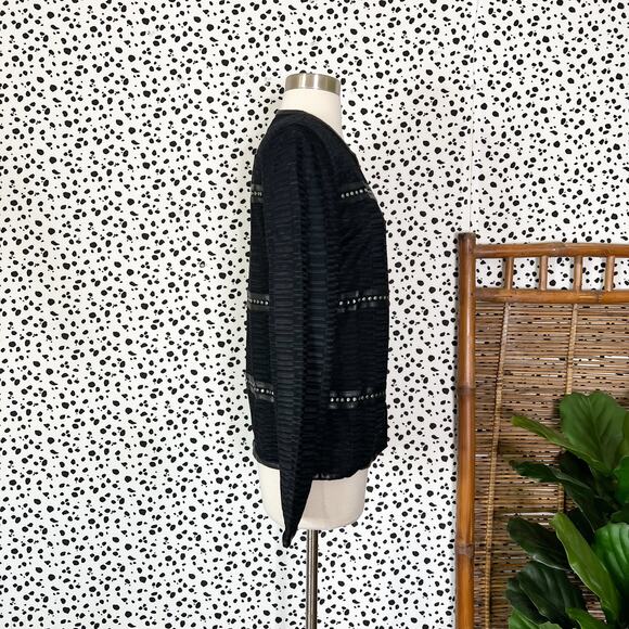 NEW Ming Wang | Black Knit Faux Leather Trim Stud Long Sleeve Cardigan Jacket XS - Picture 5 of 11